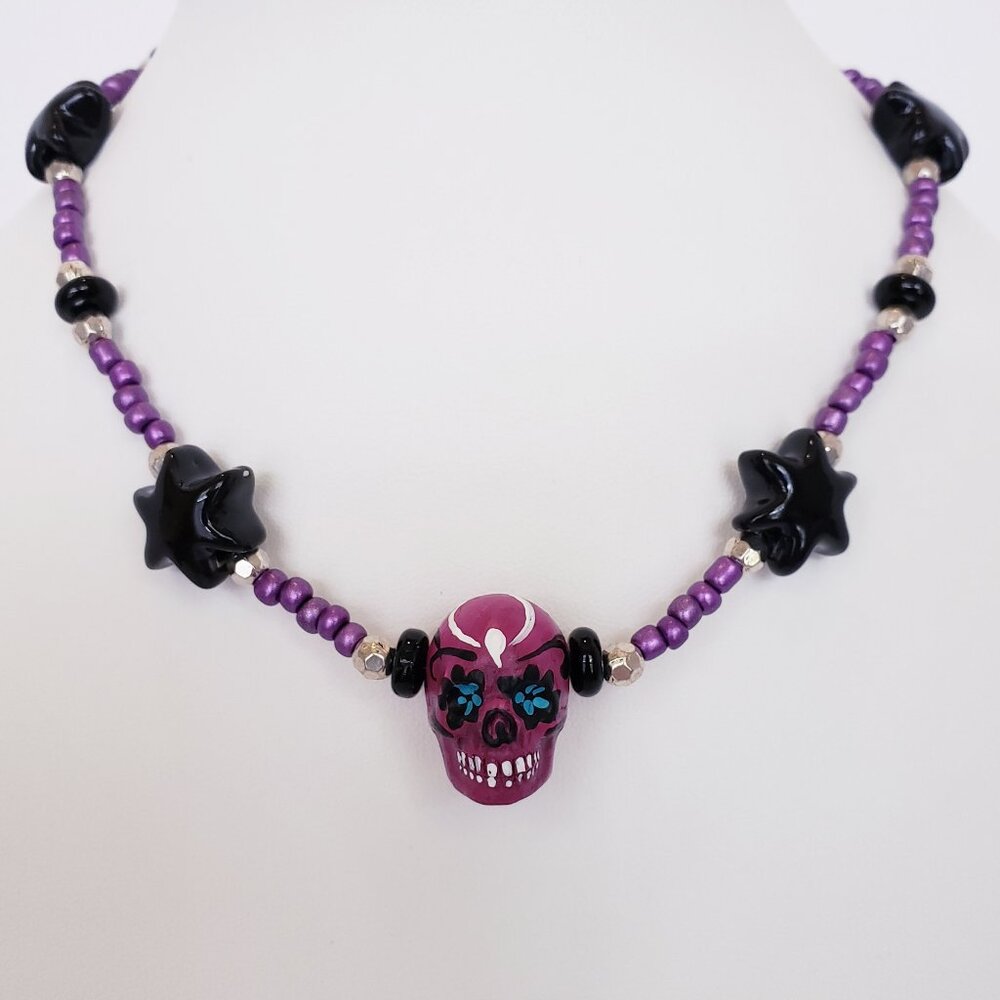 "RAGNAR"~ DAY OF THE DEAD Sugar Skull Necklace by KATSPAW JEWELRY